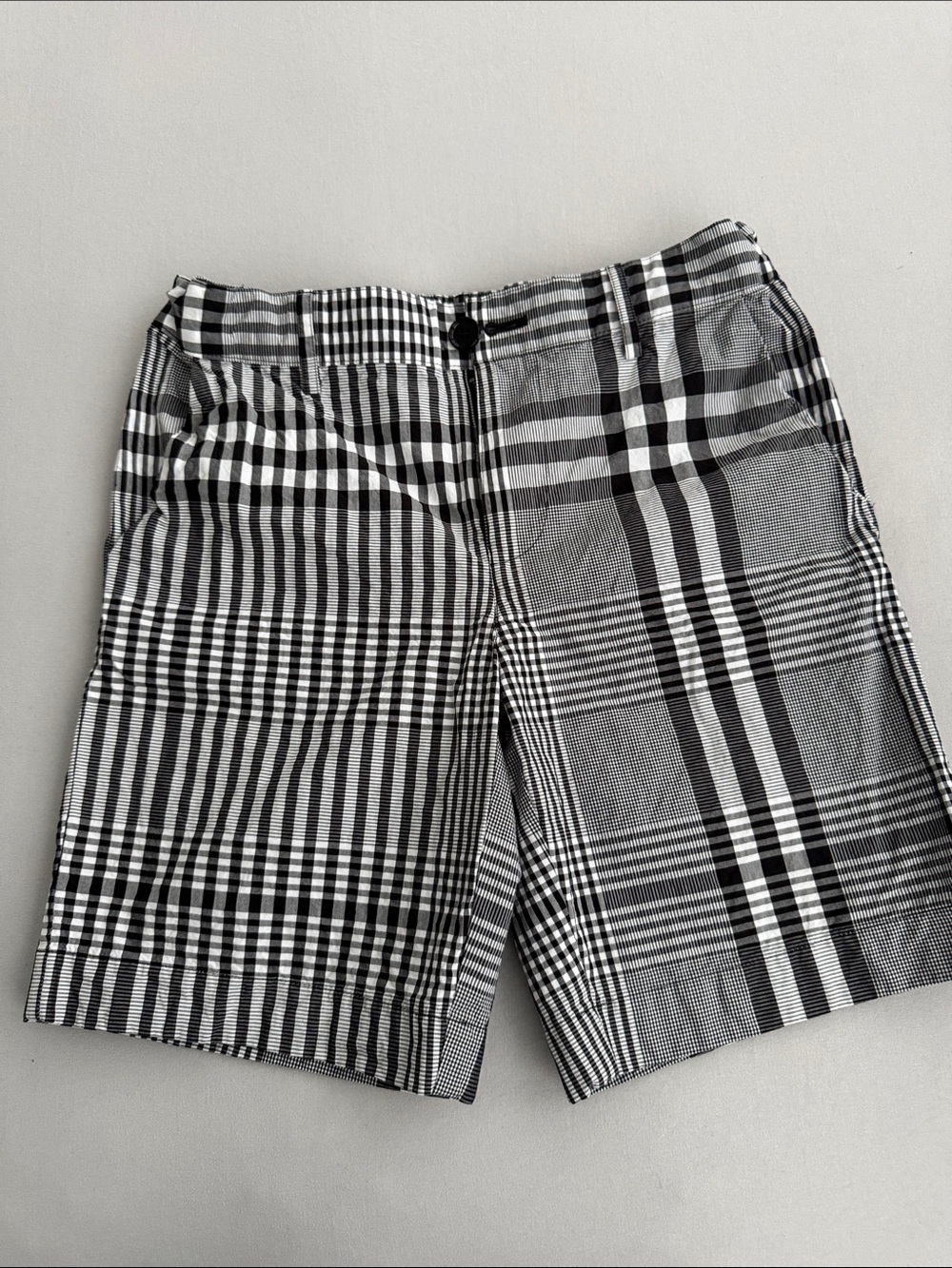 Burberry Black & White Checkered Cotton Flat-Front Shorts